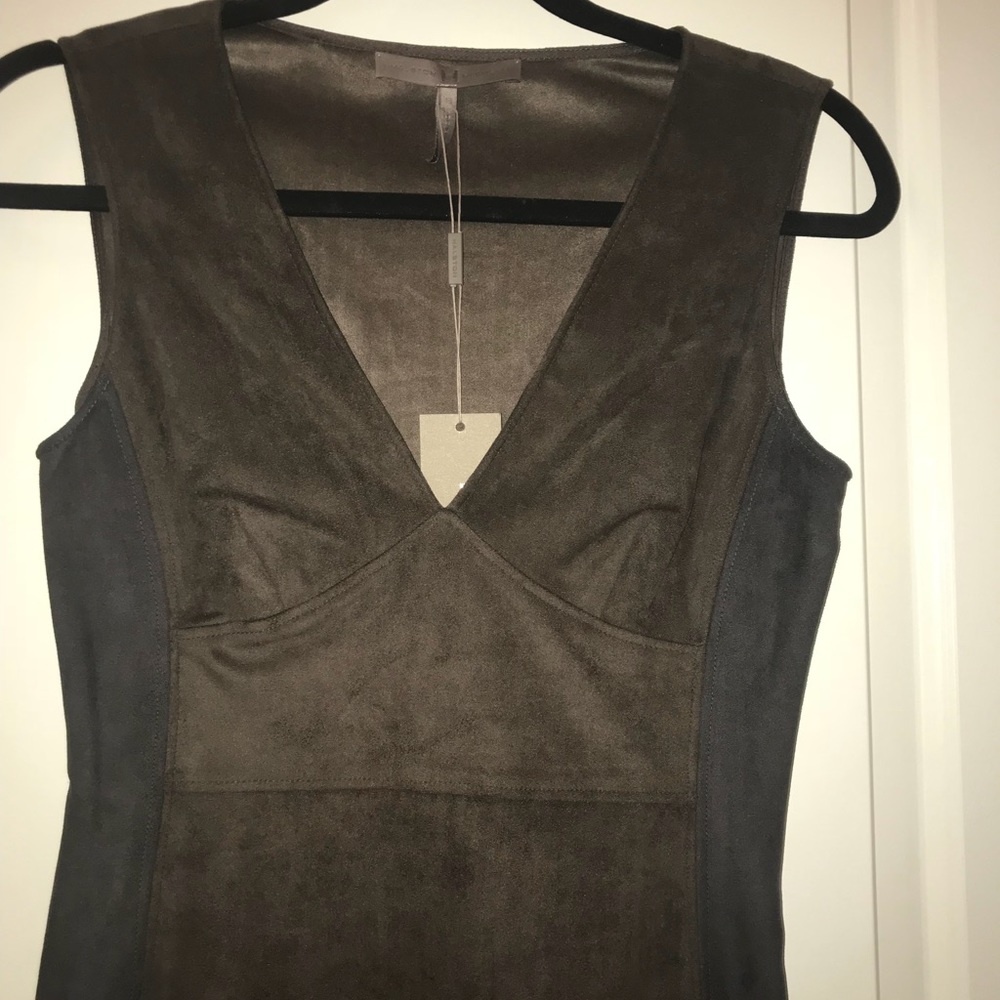 Halston heritage chocolate suede midi dress S NWT
